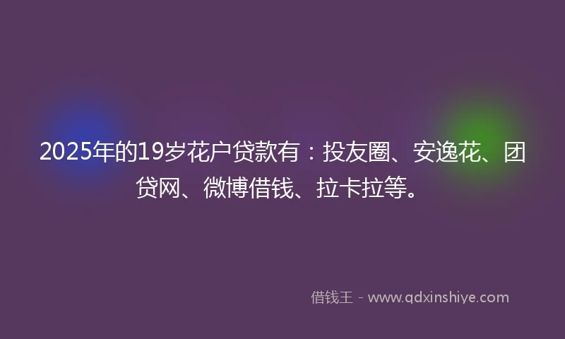 2025年的19岁花户贷款有：投友圈、安逸花、团贷网、微博借钱、拉卡拉等。