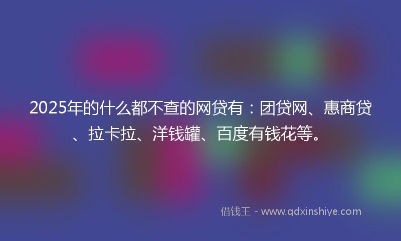 2025年的什么都不查的网贷有：团贷网、惠商贷、拉卡拉、洋钱罐、百度有钱花等。