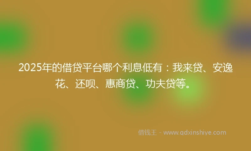 2025年的借贷平台哪个利息低有：我来贷、安逸花、还呗、惠商贷、功夫贷等。