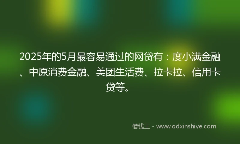 2025年的5月最容易通过的网贷有：度小满金融、中原消费金融、美团生活费、拉卡拉、信用卡贷等。