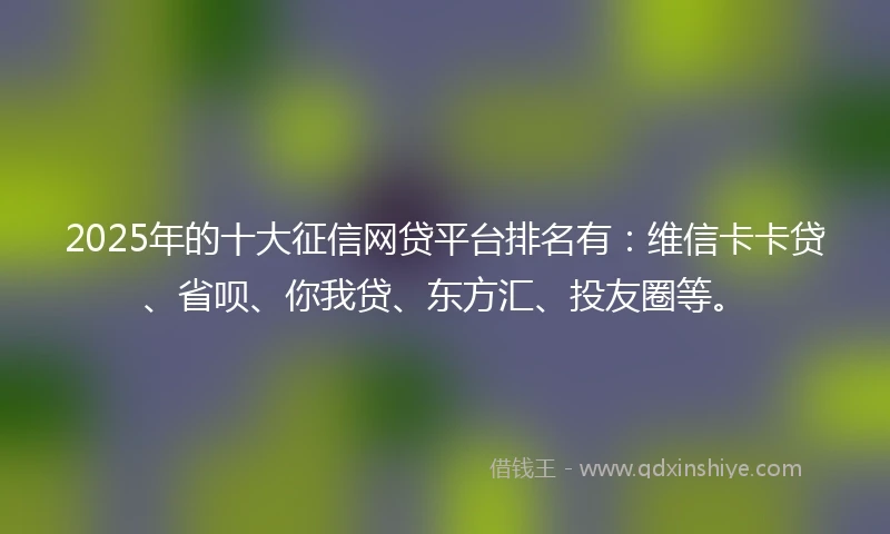 2025年的十大征信网贷平台排名有：维信卡卡贷、省呗、你我贷、东方汇、投友圈等。