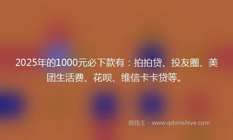 2025年的1000元必下款有：拍拍贷、投友圈、美团生活费、花呗、维信卡卡贷等。