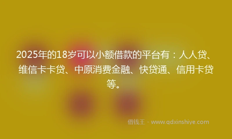 2025年的18岁可以小额借款的平台有：人人贷、维信卡卡贷、中原消费金融、快贷通、信用卡贷等。