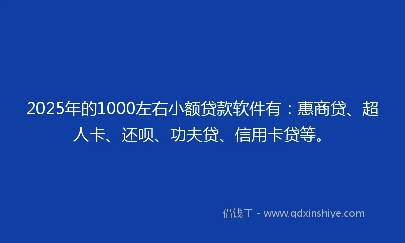 2025年的1000左右小额贷款软件有：惠商贷、超人卡、还呗、功夫贷、信用卡贷等。