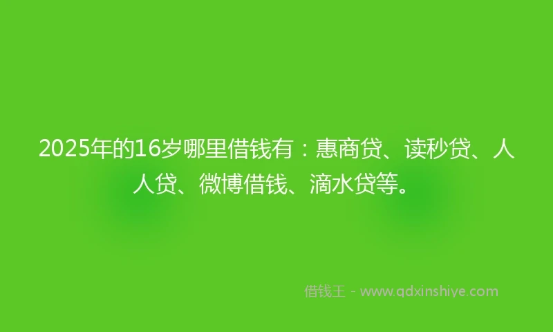 2025年的16岁哪里借钱有：惠商贷、读秒贷、人人贷、微博借钱、滴水贷等。