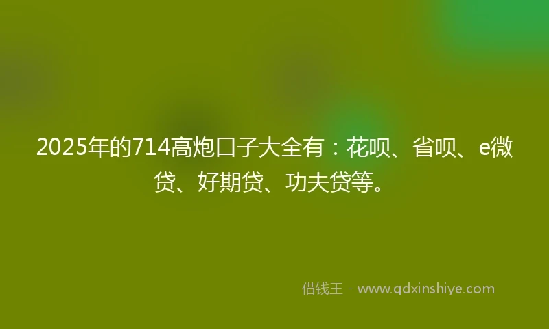 2025年的714高炮口子大全有：花呗、省呗、e微贷、好期贷、功夫贷等。