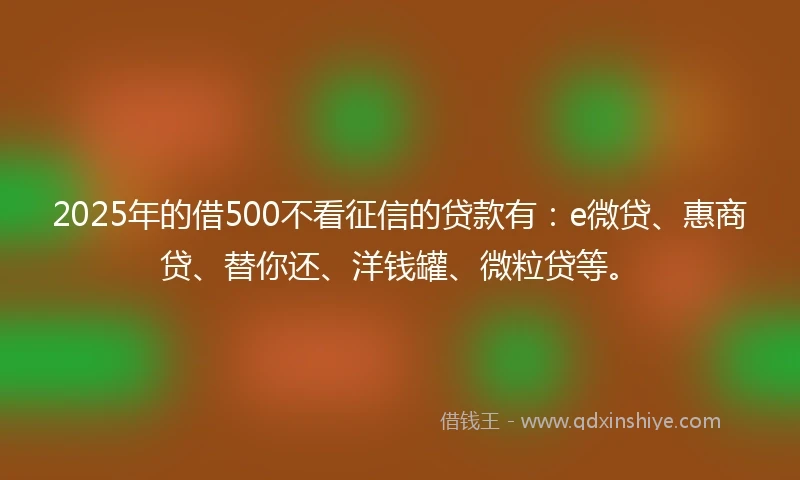 2025年的借500不看征信的贷款有：e微贷、惠商贷、替你还、洋钱罐、微粒贷等。