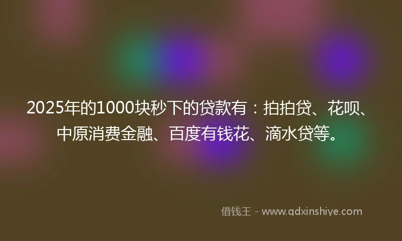 2025年的1000块秒下的贷款有：拍拍贷、花呗、中原消费金融、百度有钱花、滴水贷等。