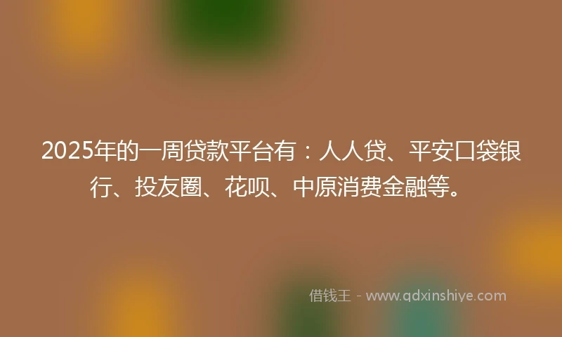 2025年的一周贷款平台有：人人贷、平安口袋银行、投友圈、花呗、中原消费金融等。