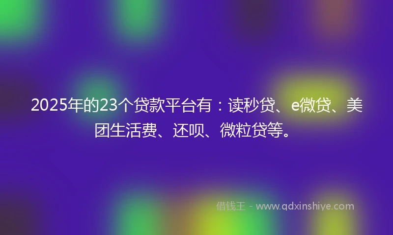 2025年的23个贷款平台有：读秒贷、e微贷、美团生活费、还呗、微粒贷等。
