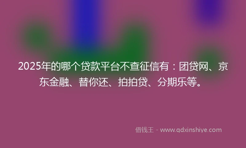 2025年的哪个贷款平台不查征信有：团贷网、京东金融、替你还、拍拍贷、分期乐等。