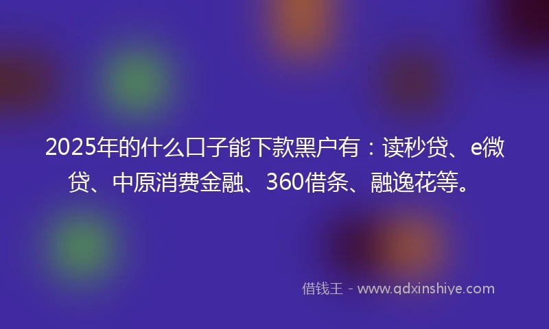 2025年的什么口子能下款黑户有：读秒贷、e微贷、中原消费金融、360借条、融逸花等。