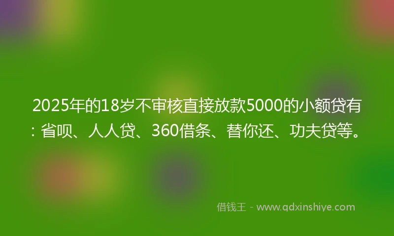 2025年的18岁不审核直接放款5000的小额贷有:省呗、人人贷、360借条、替你还、功夫贷等。