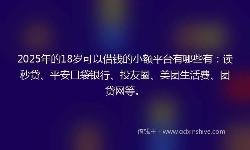 2025年的18岁可以借钱的小额平台有哪些有：读秒贷、平安口袋银行、投友圈、美团生活费、团贷网等。