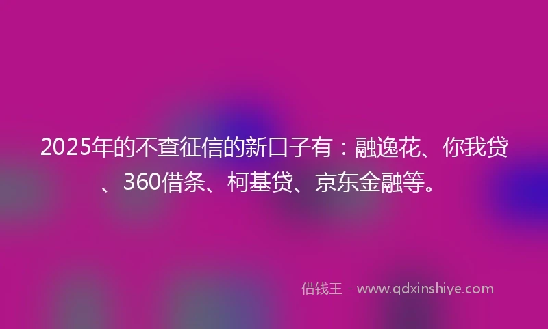 2025年的不查征信的新口子有：融逸花、你我贷、360借条、柯基贷、京东金融等。