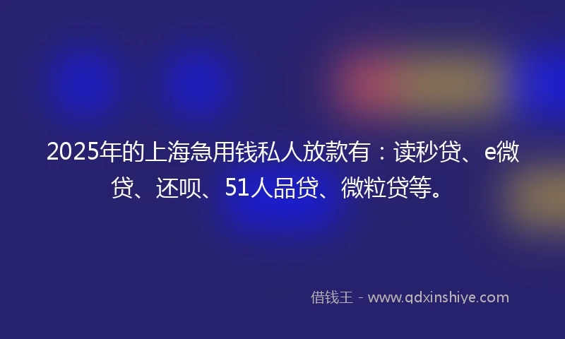 2025年的上海急用钱私人放款有：读秒贷、e微贷、还呗、51人品贷、微粒贷等。