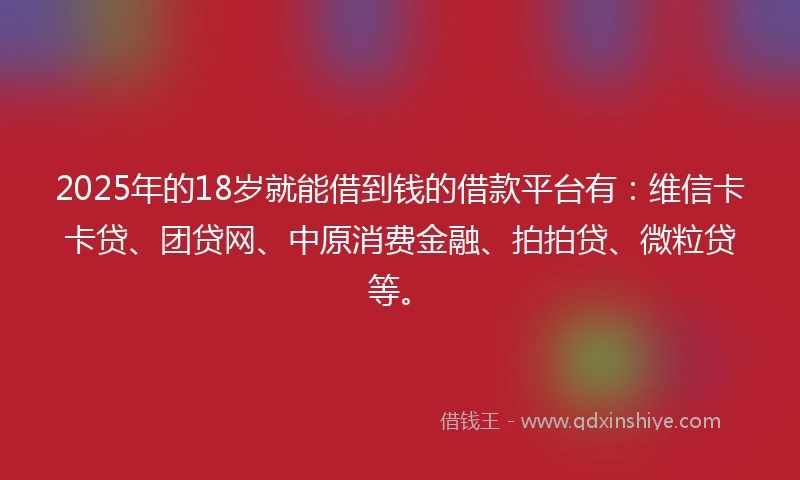 2025年的18岁就能借到钱的借款平台有：维信卡卡贷、团贷网、中原消费金融、拍拍贷、微粒贷等。