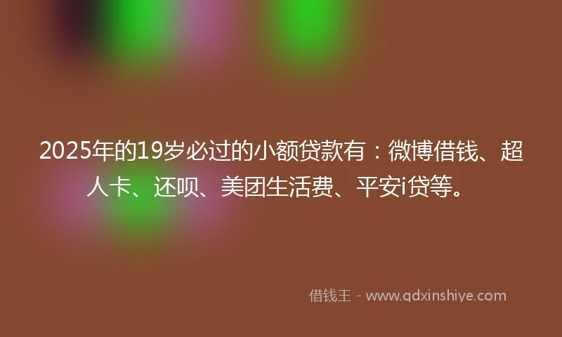 2025年的19岁必过的小额贷款有：微博借钱、超人卡、还呗、美团生活费、平安i贷等。