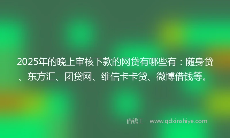 2025年的晚上审核下款的网贷有哪些有：随身贷、东方汇、团贷网、维信卡卡贷、微博借钱等。