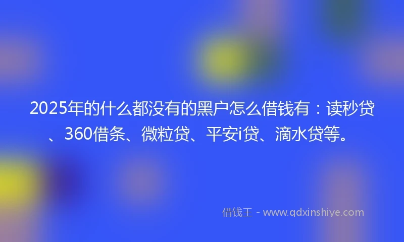 2025年的什么都没有的黑户怎么借钱有：读秒贷、360借条、微粒贷、平安i贷、滴水贷等。