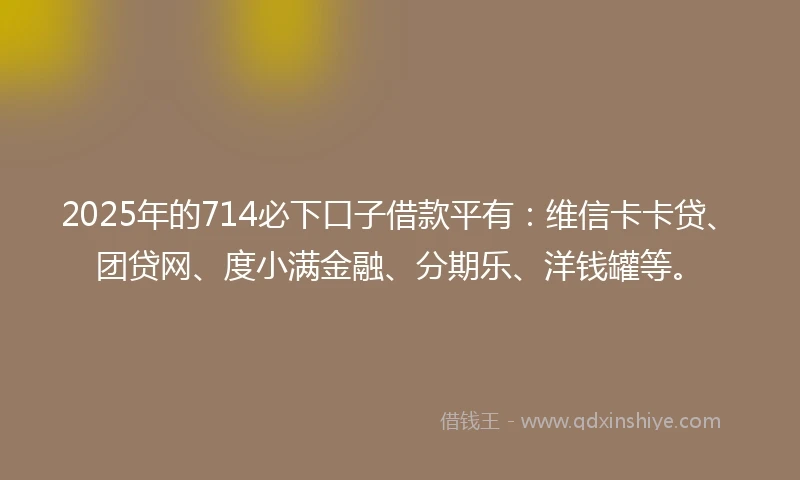 2025年的714必下口子借款平有：维信卡卡贷、团贷网、度小满金融、分期乐、洋钱罐等。