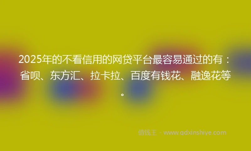 2025年的不看信用的网贷平台最容易通过的有：省呗、东方汇、拉卡拉、百度有钱花、融逸花等。