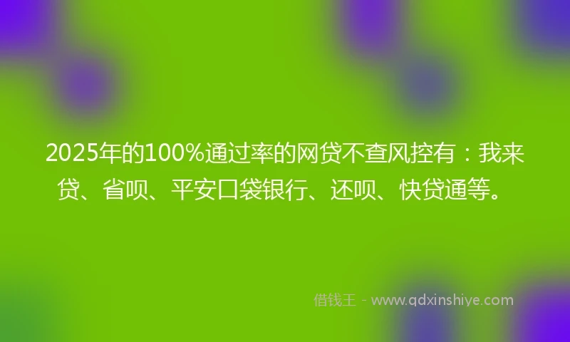 2025年的100%通过率的网贷不查风控有：我来贷、省呗、平安口袋银行、还呗、快贷通等。