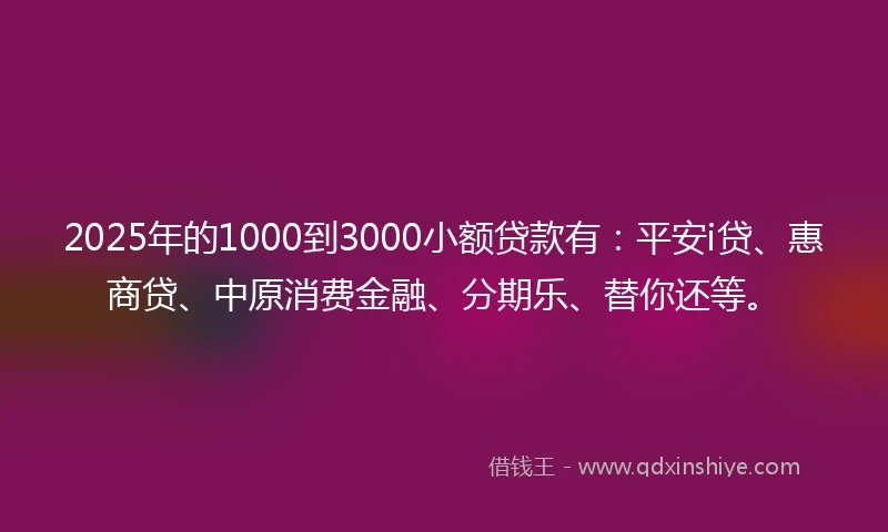 2025年的1000到3000小额贷款有：平安i贷、惠商贷、中原消费金融、分期乐、替你还等。