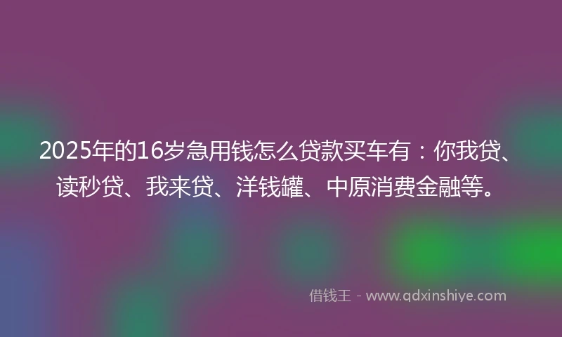 2025年的16岁急用钱怎么贷款买车有：你我贷、读秒贷、我来贷、洋钱罐、中原消费金融等。