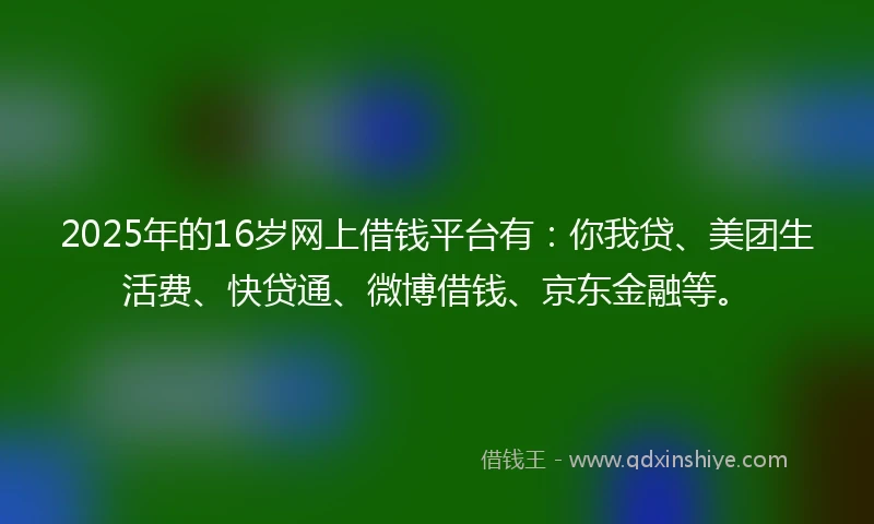 2025年的16岁网上借钱平台有：你我贷、美团生活费、快贷通、微博借钱、京东金融等。