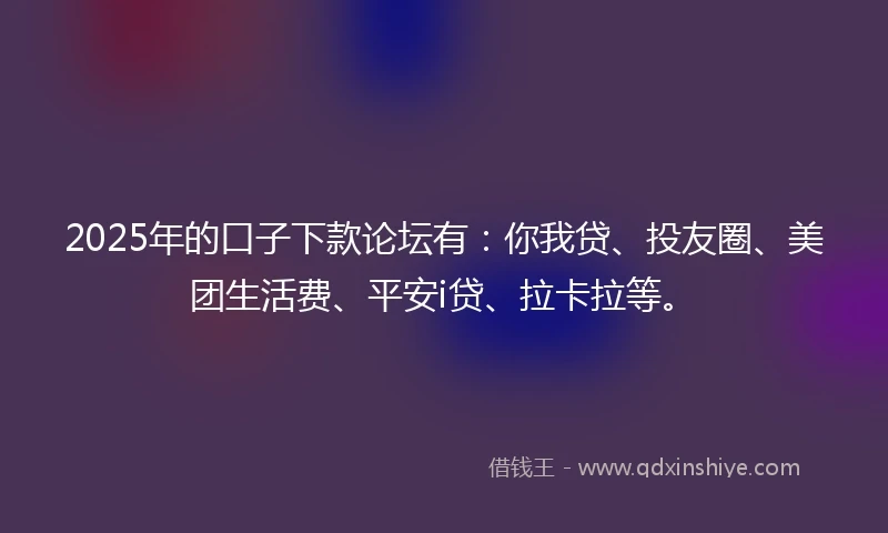 2025年的口子下款论坛有：你我贷、投友圈、美团生活费、平安i贷、拉卡拉等。