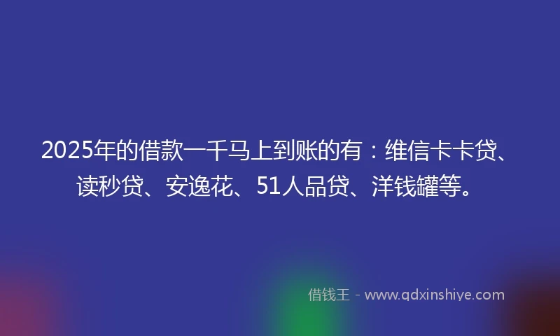 2025年的借款一千马上到账的有：维信卡卡贷、读秒贷、安逸花、51人品贷、洋钱罐等。