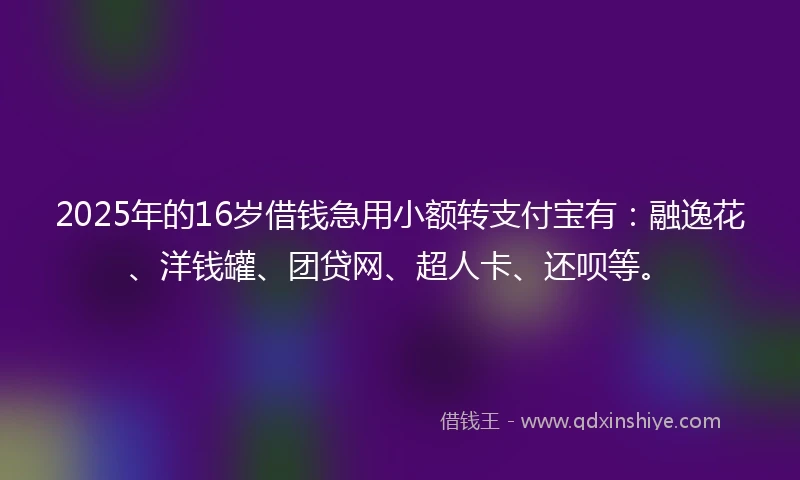 2025年的16岁借钱急用小额转支付宝有：融逸花、洋钱罐、团贷网、超人卡、还呗等。