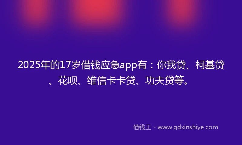 2025年的17岁借钱应急app有：你我贷、柯基贷、花呗、维信卡卡贷、功夫贷等。