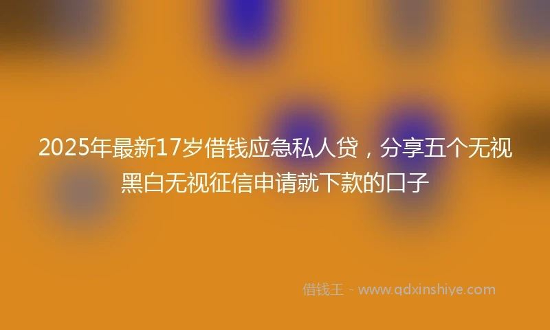 2025年最新17岁借钱应急私人贷，分享五个无视黑白无视征信申请就下款的口子