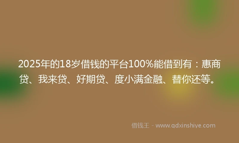 2025年的18岁借钱的平台100%能借到有：惠商贷、我来贷、好期贷、度小满金融、替你还等。