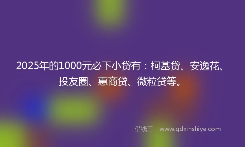 2025年的1000元必下小贷有：柯基贷、安逸花、投友圈、惠商贷、微粒贷等。