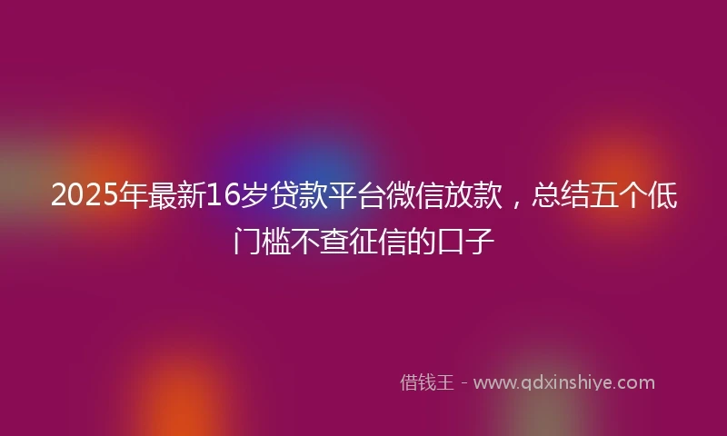 2025年最新16岁贷款平台微信放款，总结五个低门槛不查征信的口子