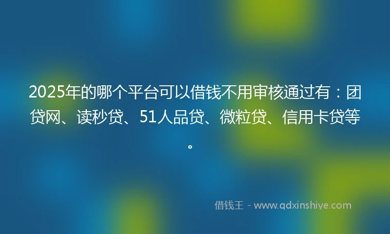 2025年的哪个平台可以借钱不用审核通过有：团贷网、读秒贷、51人品贷、微粒贷、信用卡贷等。