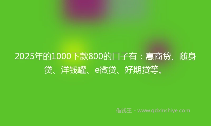 2025年的1000下款800的口子有：惠商贷、随身贷、洋钱罐、e微贷、好期贷等。