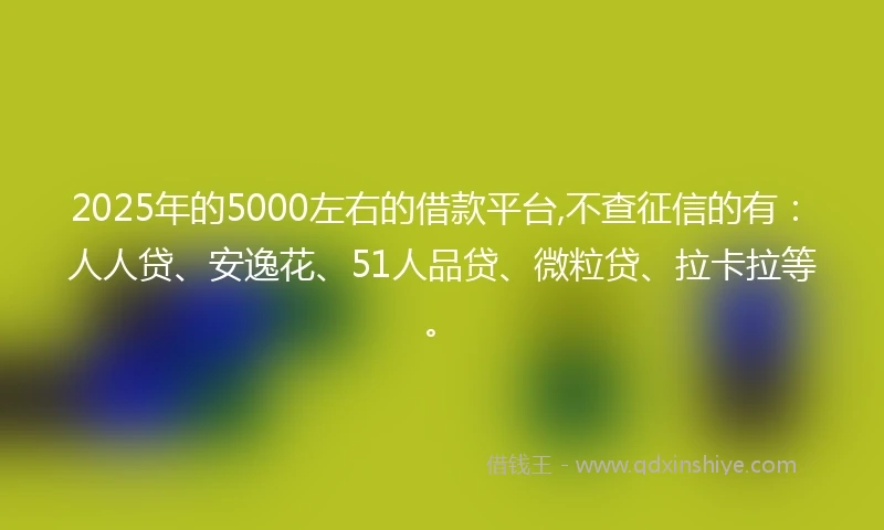 2025年的5000左右的借款平台,不查征信的有：人人贷、安逸花、51人品贷、微粒贷、拉卡拉等。
