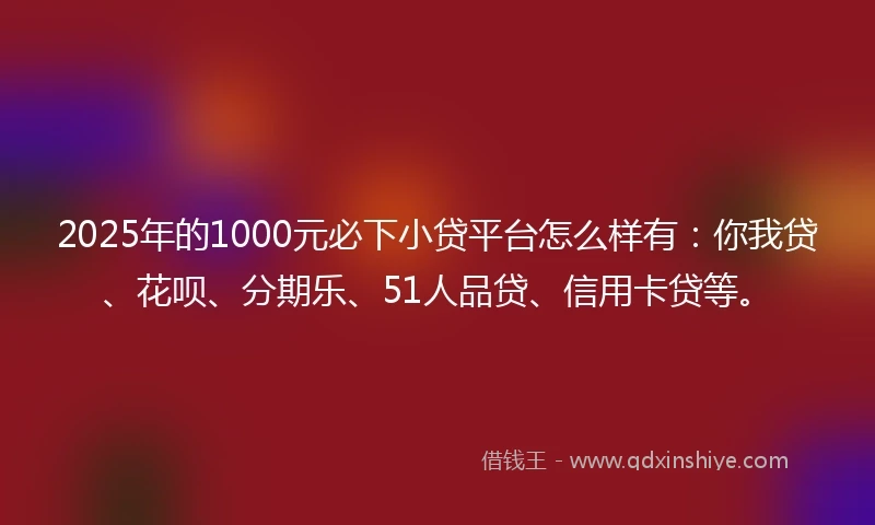 2025年的1000元必下小贷平台怎么样有：你我贷、花呗、分期乐、51人品贷、信用卡贷等。