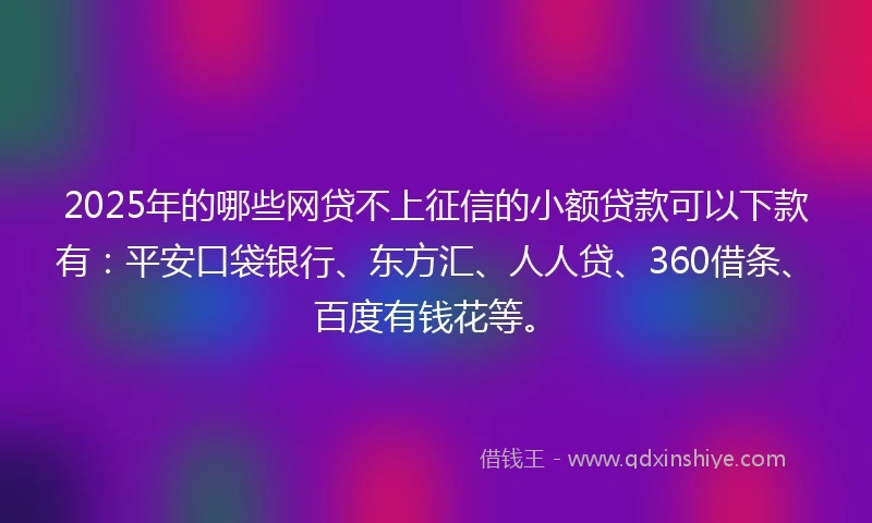 2025年的哪些网贷不上征信的小额贷款可以下款有：平安口袋银行、东方汇、人人贷、360借条、百度有钱花等。