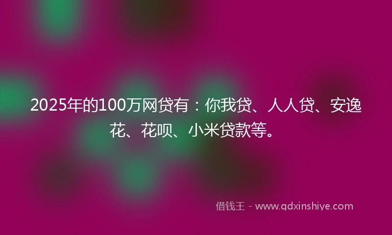 2025年的100万网贷有：你我贷、人人贷、安逸花、花呗、小米贷款等。