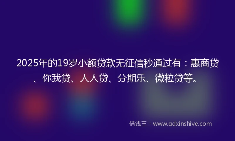 2025年的19岁小额贷款无征信秒通过有：惠商贷、你我贷、人人贷、分期乐、微粒贷等。