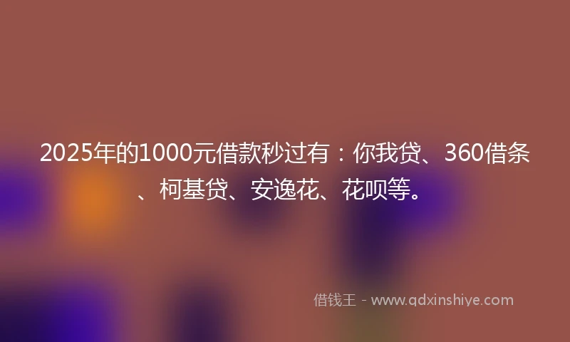 2025年的1000元借款秒过有：你我贷、360借条、柯基贷、安逸花、花呗等。