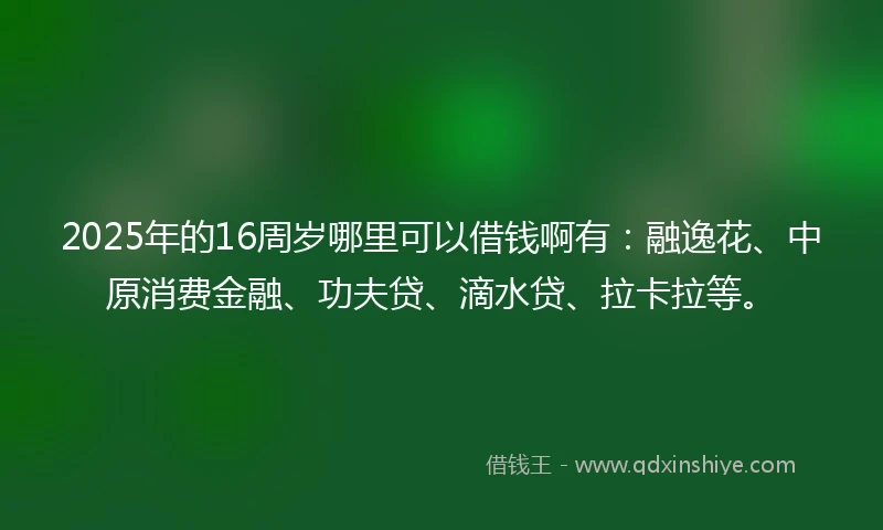 2025年的16周岁哪里可以借钱啊有：融逸花、中原消费金融、功夫贷、滴水贷、拉卡拉等。