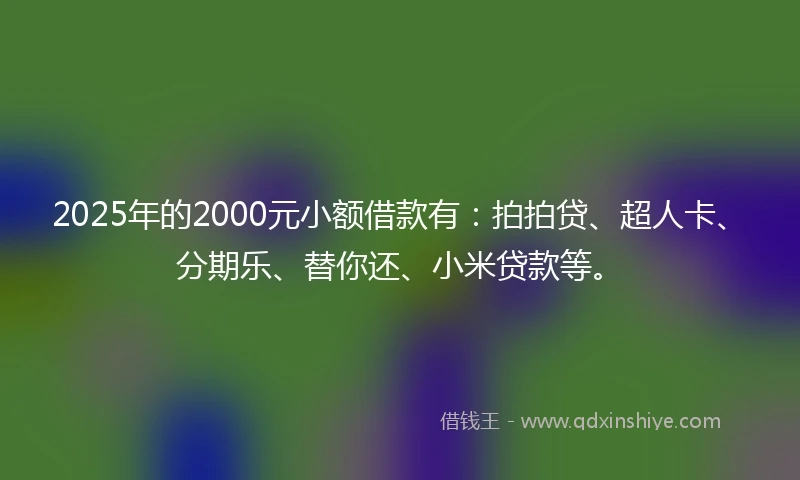 2025年的2000元小额借款有：拍拍贷、超人卡、分期乐、替你还、小米贷款等。