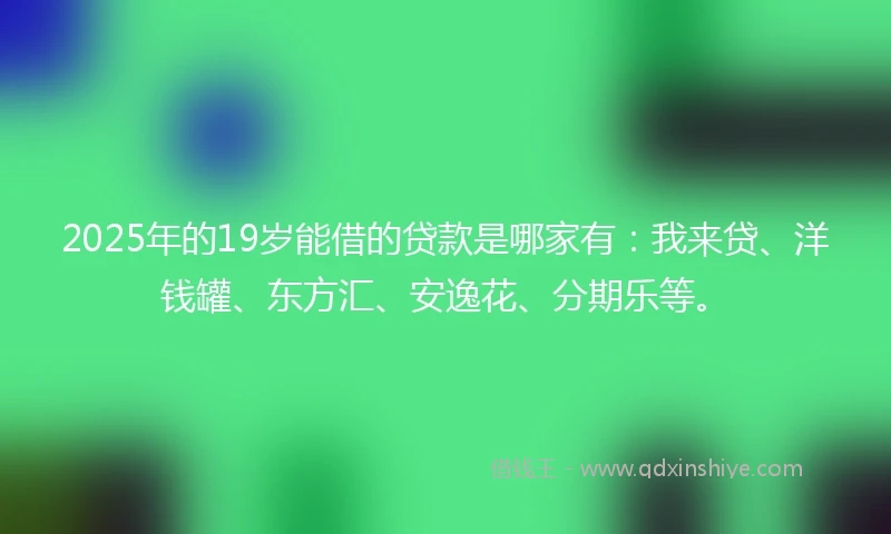 2025年的19岁能借的贷款是哪家有：我来贷、洋钱罐、东方汇、安逸花、分期乐等。