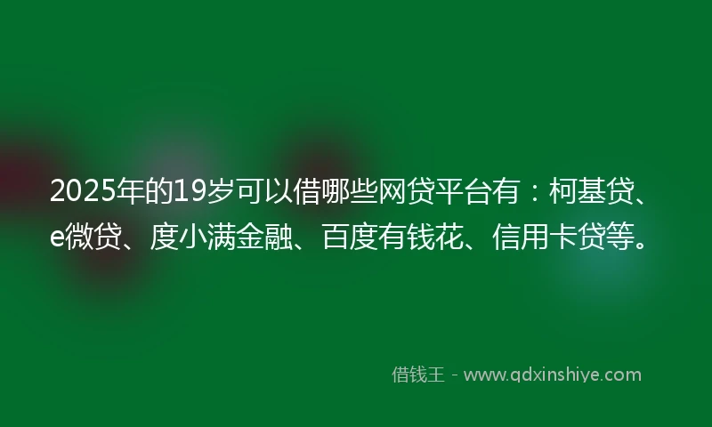 2025年的19岁可以借哪些网贷平台有：柯基贷、e微贷、度小满金融、百度有钱花、信用卡贷等。